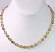 Colorful Sapphires Set in 14K Yellow Gold Diamond Necklace