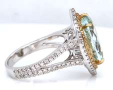 Incredible Oval Aquamarine w Diamond Halo w Split Shank Diamond Ring