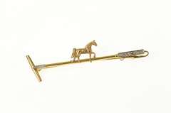 10K Yellow Gold Diamond Horse Polo Mallet Polocrosse Pin/Brooch