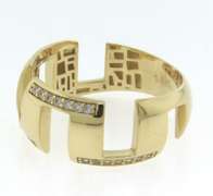 Gorgeous Handmade Italian 14k Gold Contemporary Style Ring with Cubic Zirconias