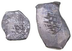 Lot (2) Worn Date Spanish Silver 1 Real & 8 Reales