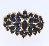 Fancy Yellow Gold Blue Sapphire Flower Cluster Ring