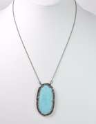 Terrific Tablet Cut Turquoise Gemstone Pendant Necklace with Crystal Accents