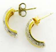 Sterling Greek Key & Diamonds Semi Hoop Earrings