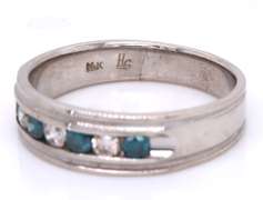 Pleasing White Gold Channel Set Blue & White Diamond Band