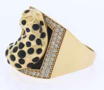 Wonderful Yellow Gold Black Onyx Panther Ring