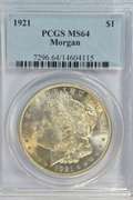 Nearly Gem BU 1921 Morgan Silver Dollar. PCGS MS64