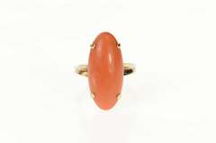 14K Yellow Gold 1930's Oval Red Coral Cabochon Statement Ring