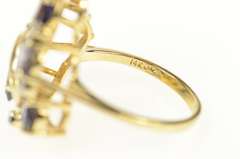 14K Yellow Gold Iolite Diamond Cluster Ornate Cocktail Ring