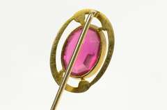 10K Yellow Gold Oval Syn. Ruby Victorian Ornate Stick Pin