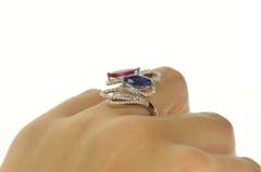 18K White Gold Ctw Ruby Sapphire Diamond Bypass Ring