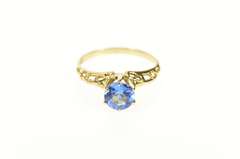 10K Yellow Gold Sim. Sapphire Ornate Filigree Statement Ring