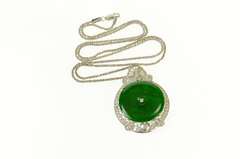 14K White Gold Ornate Jadeite Round 1.25 Ctw Diamond Necklace