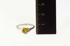 10K White Gold Round Citrine Swirl Retro Solitaire Bypass Ring