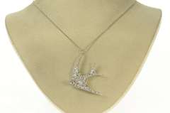 Platinum 3.06 Ctw Pave Diamond Ruby Sparrow Bird Necklace