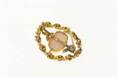 10K Yellow Gold Ornate Carved Lady Cameo Seed Pearl Twist Pin/Brooch