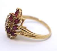 Gorgeous Ruby Diamond Cluster Yellow Gold Ring
