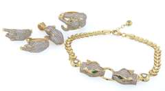 Vivid 14kt Yellow Gold CZ Panther Ring, Earrings, Pendant & Bracelet Set