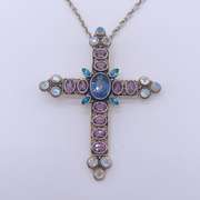 Sterling Silver & Gemstone Cross Pendant Necklace