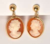 Vintage 14k Screwback Cameo Dangle Earrings