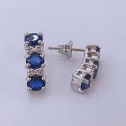 14kt Gold, Blue Sapphire, & Diamond Earrings