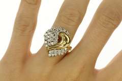 14K Yellow Gold 0.75 Ctw Wavy Diamond Cluster Statement Ring