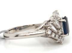 Remarkable White Gold Blue Sapphire w Mixed Cuts around Diamond Ring