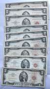 9 Mixed 1953 1963 Various Series $2 Red Seal US Notes