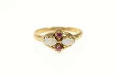 10K Yellow Gold Natural Opal Garnet Ornate Retro Statement Ring