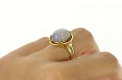14K Yellow Gold Oval Lilac Jade Cabochon Retro Cocktail Ring