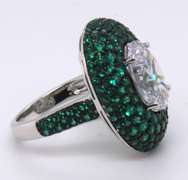 Sterling Silver Oval White and Green Cubic Zirconia Ring
