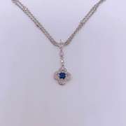 14kt White Gold, Blue Sapphire, & Diamond Necklace