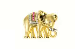 18K Yellow Gold 1.67 Ctw Ruby Diamond Ornate Elephant Pendant