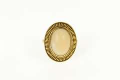 18K Yellow Gold Retro Oval Coral Ornate Cocktail Statement Ring