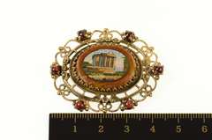 14K Yellow Gold Micromosaic Parthenon Goldstone Scalloped Pin/Brooch
