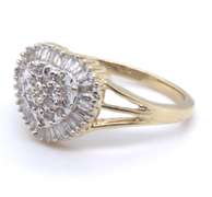 Fabulous Bagutte and Round Diamond Heart Cluster Ring