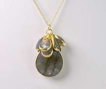 Multi-Color Quartz Gemstone Necklace Set in Yellow Gold Plated Sterling Silver