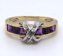 Gorgeous Yellow Gold Channel Set Amethyst and Diamond Ring