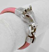Sterling Silver Horse Bracelet With Pink Leather Strap.