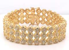 Gold Plated Sterling Silver Tennis Bracelet with Triple Rows of Cubic Zirconias