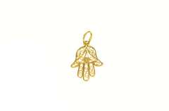 18K Yellow Gold Filigree Hamsa Arabic Protection Symbol Charm/Pendant