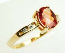 Finest 14K Rose Gold Mandarin Garnet & Diamonds Ring, 8.5