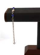 Sterling Silver Cable Chain Bracelet with Blue Beads and Cubic Zirconias