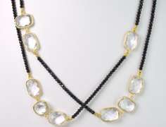 Incredible Black Bead Gemstone Necklace with Clear Geometric Gemstones