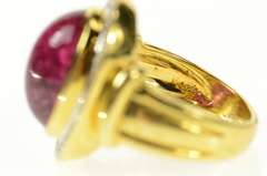 14K Yellow Gold Pink Tourmaline 0.78 Ctw Diamond Statement Ring