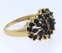 Fancy Yellow Gold Blue Sapphire Flower Cluster Ring