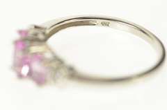 10K White Gold Three Stone Oval Pink Sapphire Diamond Ring