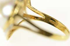 14K Yellow Gold Ornate Pearl Diamond Swirl Halo Cocktail Ring