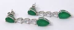 Pear Shaped Green and White Cubic Zirconia Earrings