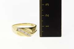 10K Yellow Gold Diamond Striped Squared Men's Wedding Ring